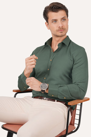 Cactus Green Brown Buttoned Slimfit Men'S Shirt With Box
