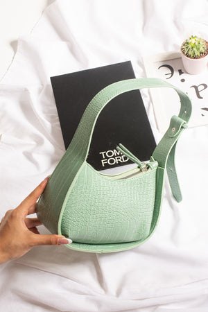 Women'S Crocodile Patterned Mint Green Baguette Bag