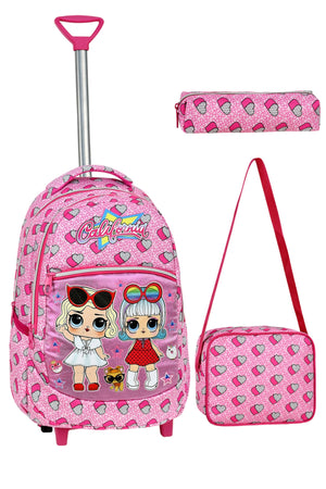 3-Pack Girl Child'S Heart Patterned Waterproof Primary School Bag With Squeegee And Pencil Holder