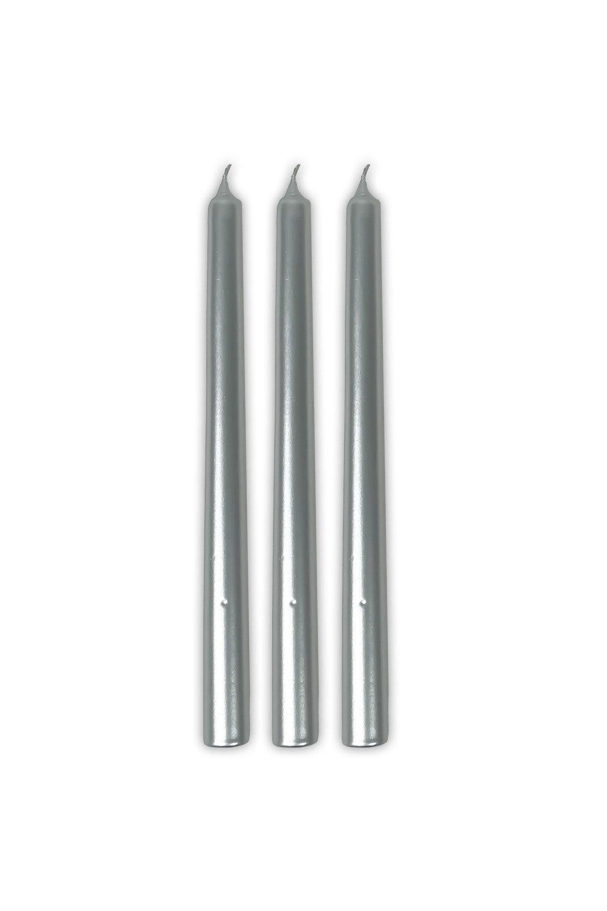 Silver Silver Candlestick Candle 3 Pcs Shiny Metallic Long Body Tapered Candle - Swordslife