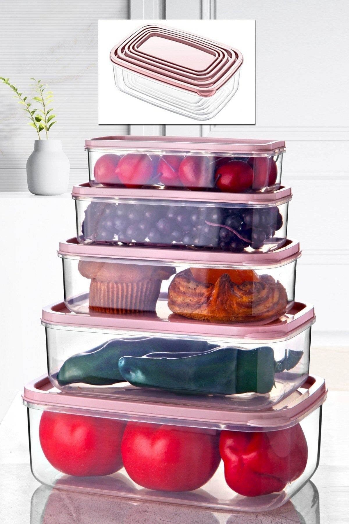 Set Of 5 Embox Rectangular Provisions, Food Storage Container Powder