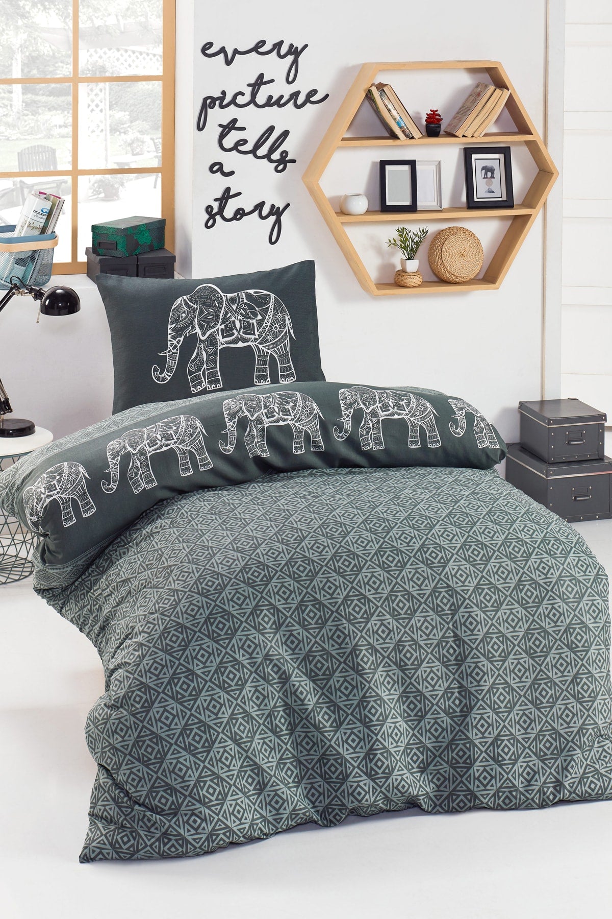 Junior Duvet Cover Set Single Elepante Anthracite-Smoked