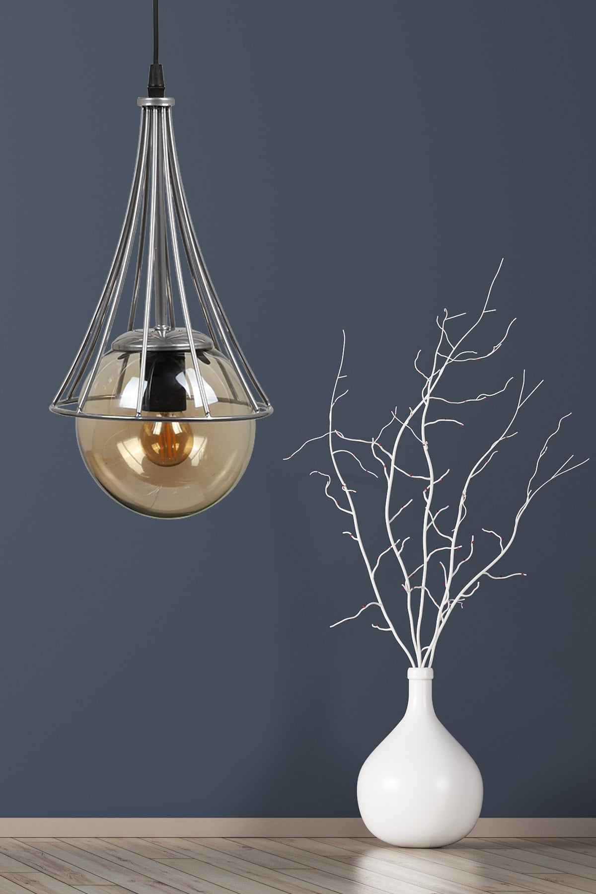 Lapis Single Chandelier Chrome-Honey Glop Glass