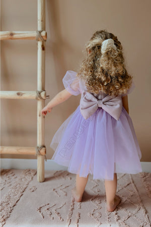 Purple Short Balloon Tulle Sleeve Detailed Tulle Baby Girl Dress - Cinderella