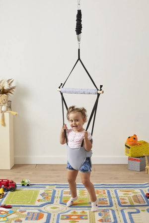 Hoppala Bouncer Kangaroo , Balance Baby Walker With Spring Natural Wood Gray