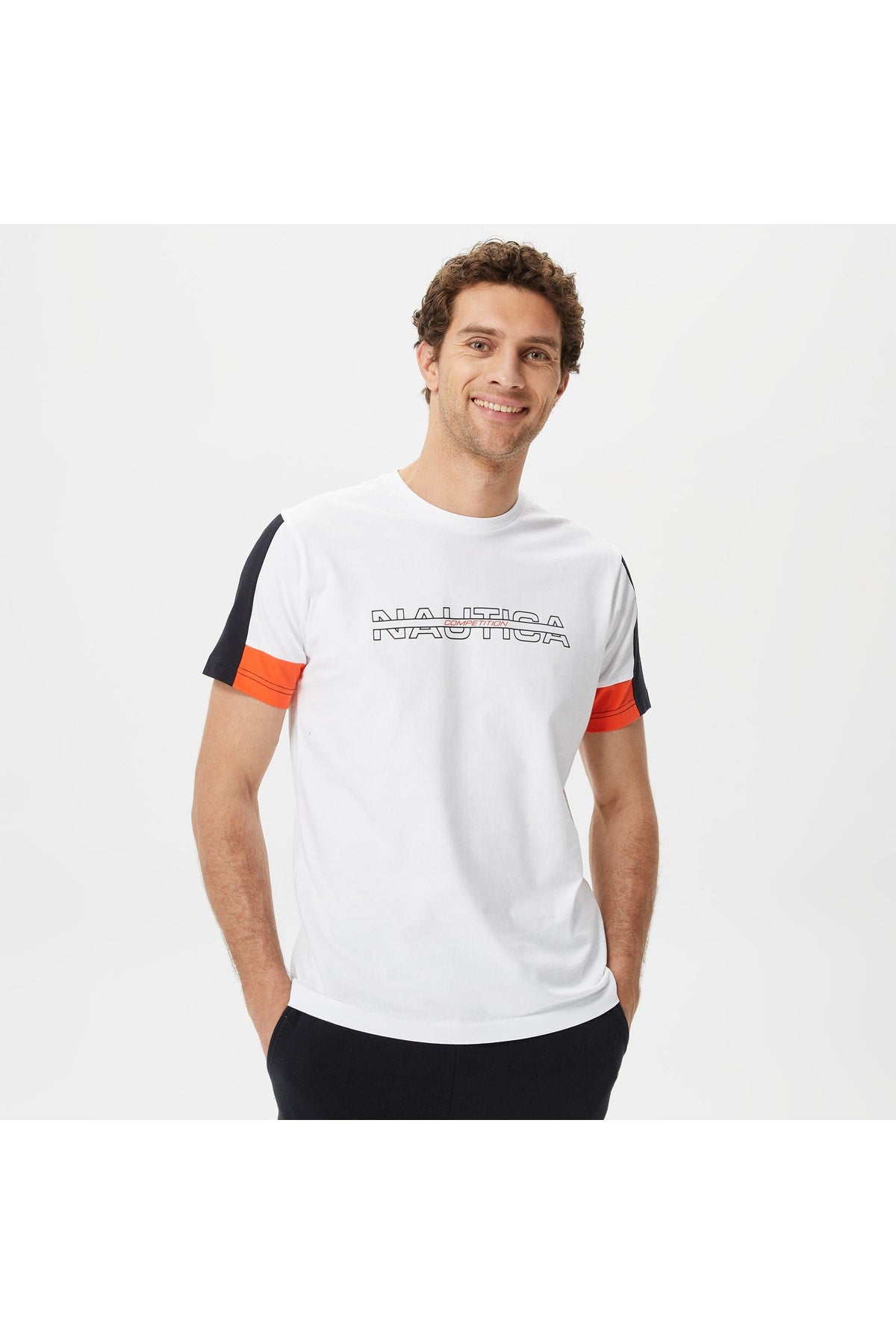 Men'S White Color Block Standard Fit Short Sleeve T-Shirt