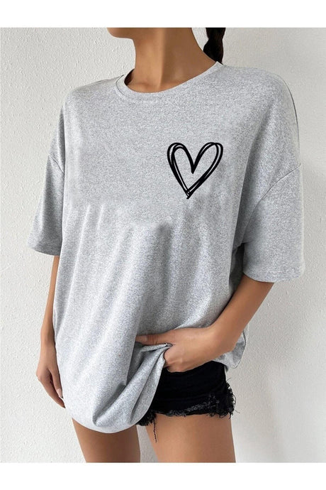 Minimal Heart Print Oversize Tshirt. - Swordslife