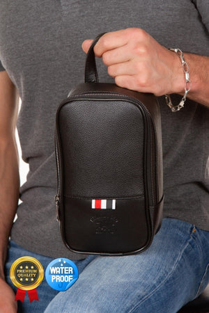 Adelina Men'S Black Leather Shave Travel Cosmetic Portfolio Clutch Bag