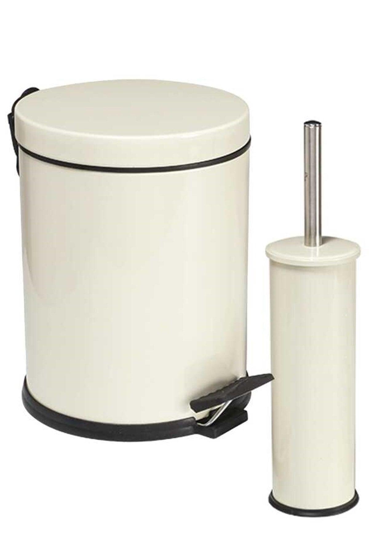 5 Lt 2 Liter Bathroom Set Stainless Color Pedal Cream Trash Bin - Swordslife