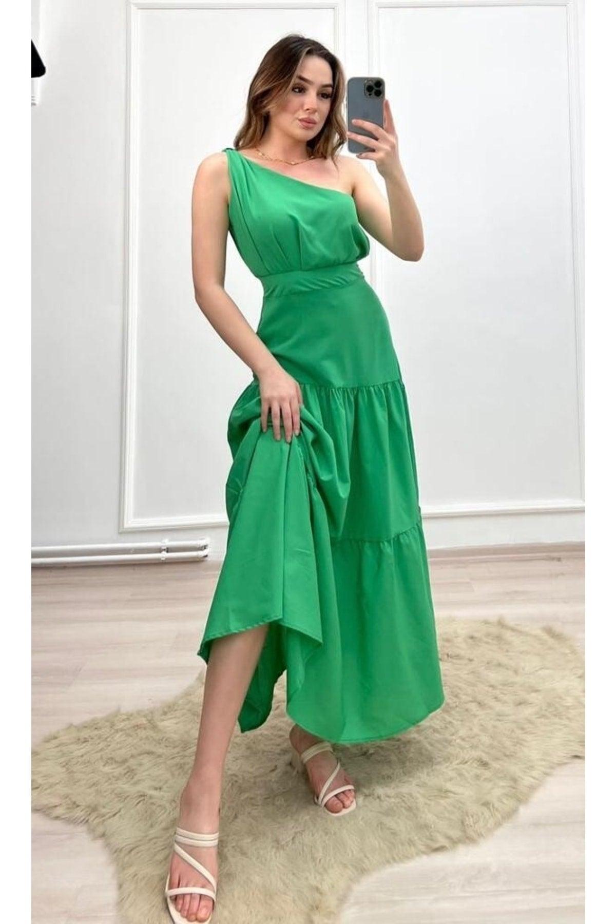 One Shoulder Maxi Poplin Dress - Swordslife