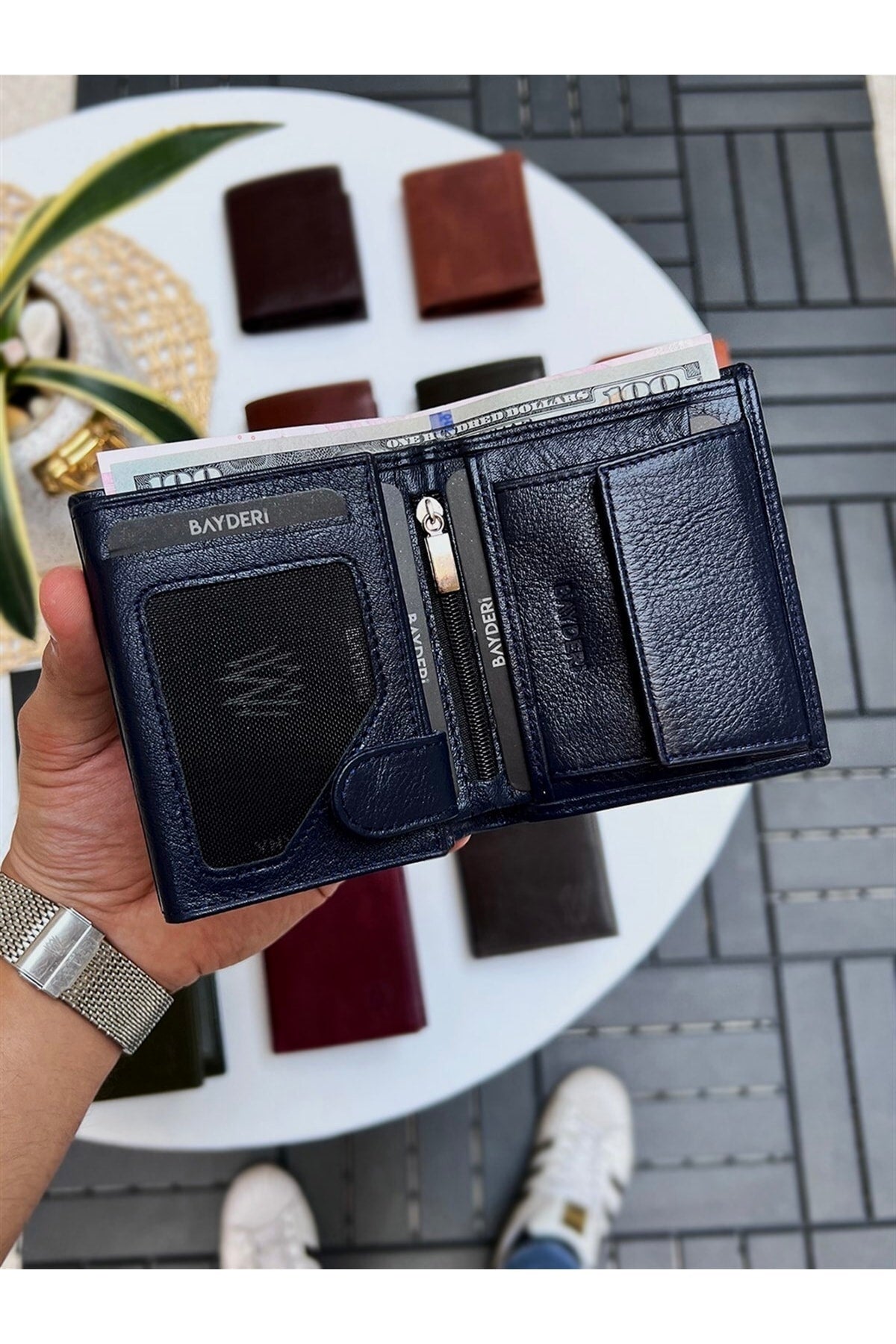 Luna Genuine Leather Handy Coin Holder Genuine Men'S Wallet Navy Blue