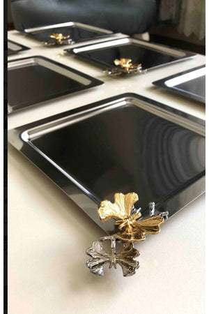 Stainless Steel Square Model 6 Coffee Tray With Butterfly Accessories Luxurious Presentation