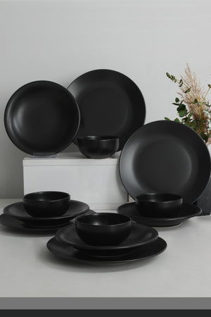 Aegean Matte Black Dinnerware 12 Pieces For 4 Persons