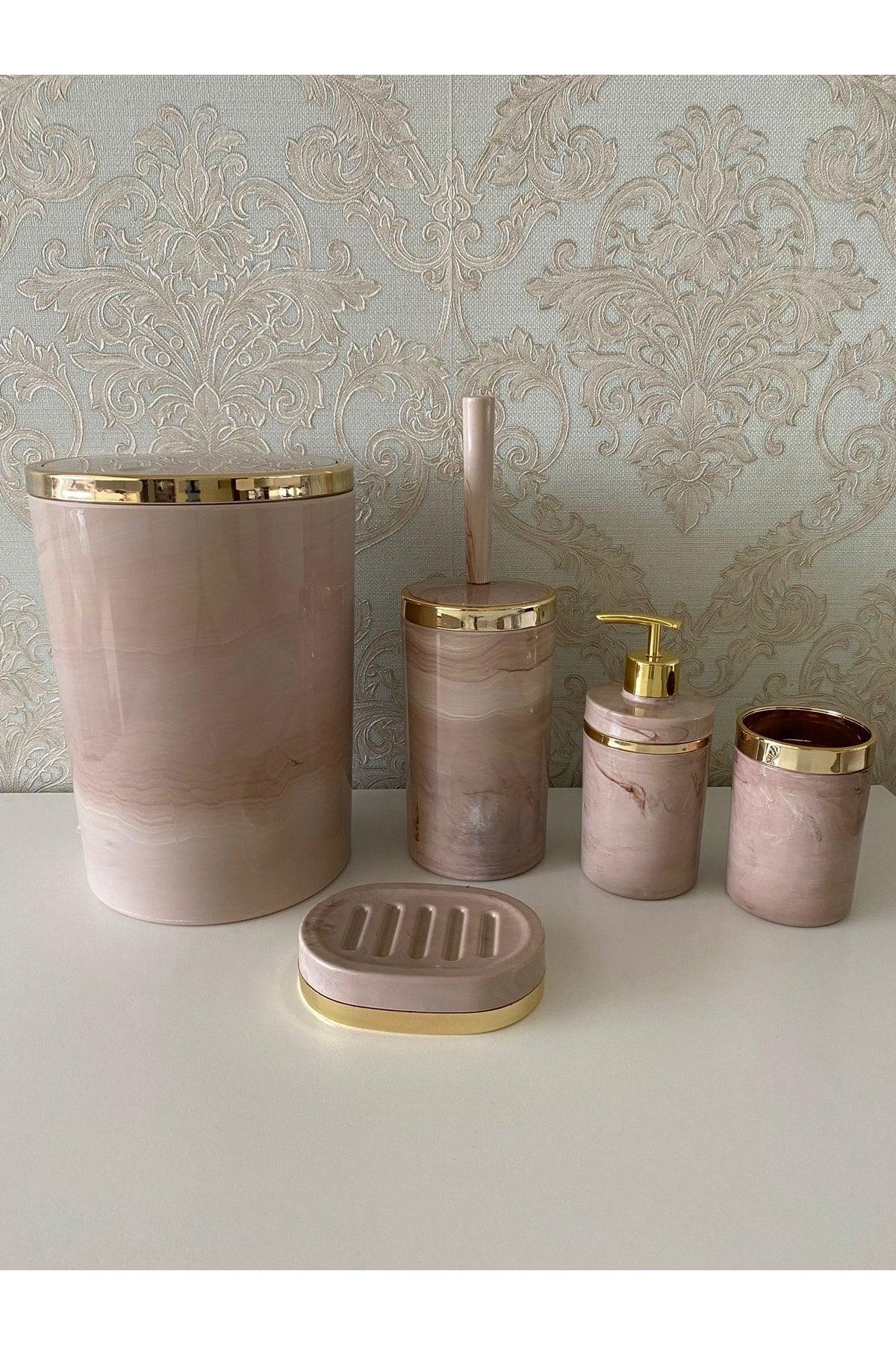 Piece Marble Pattern Bathroom Set / Wc Brush Holder, Liquid - Solid Soap Dispenser, Dustbin, Toothbrush Holder - Swordslife