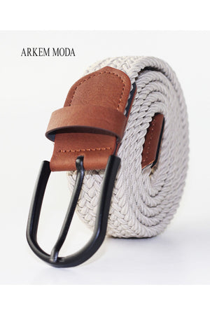 Braided Elastic Belt Beige Jeans, Jeans, Shorts Men'S Belt 3,5 Cm