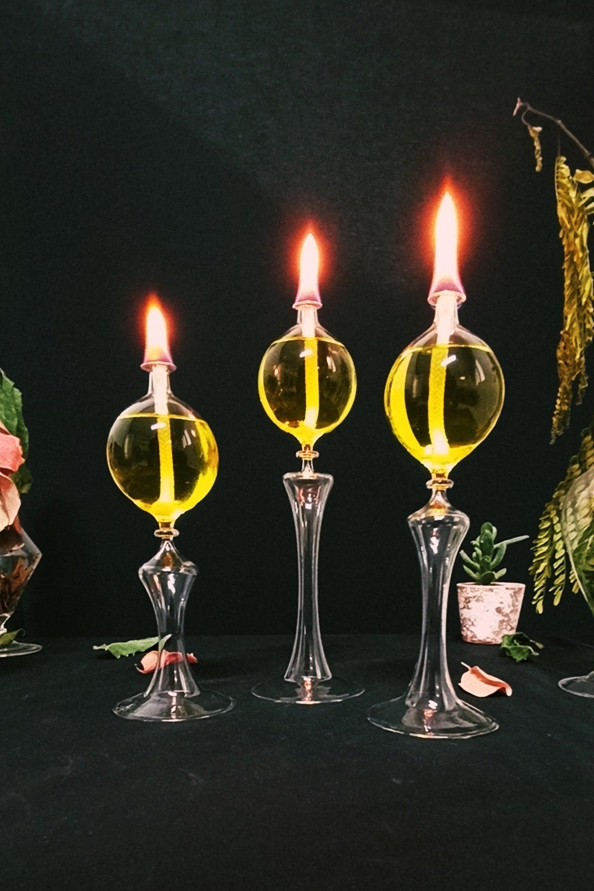 Foot Drops Candlestick Glass Oil Lamp Set of 3 + Oil Lamp - Swordslife