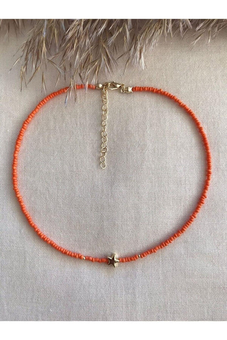 Orange Beaded Star Pendant Necklace - Swordslife