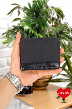 Original Men'S Black Sport & Stylish Boxed 10 Card Holder 3 Id And 1 Paper Money Compartment Leather Fabric Wallet
