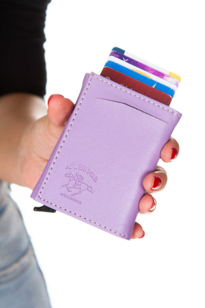 Women'S Leather Aluminum Mechanism Sled Card Holder Wallet With Paper Money Compartment (Daily)