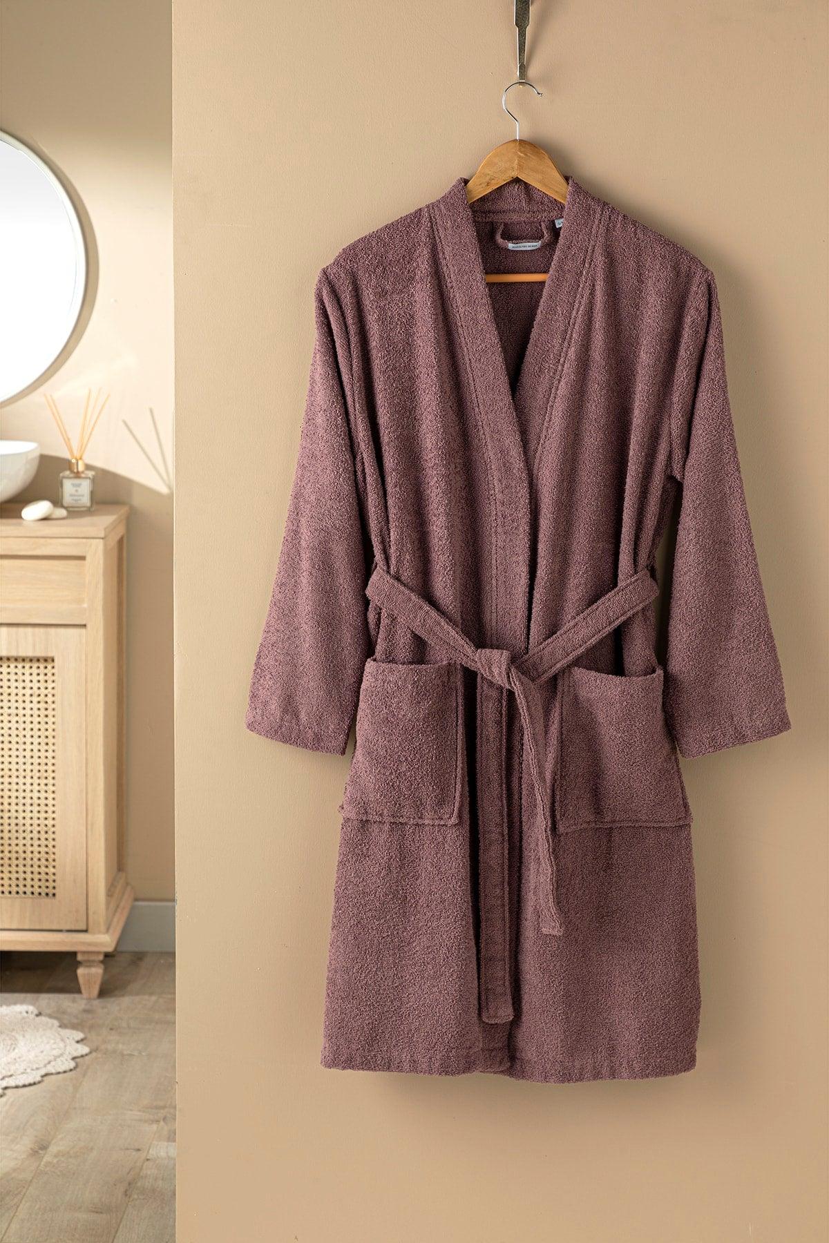 Plain Cotton Ladies Bathrobe Sm Dried Rose - Swordslife