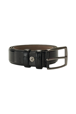 Men'S Black Patterned Patent Leather Belt