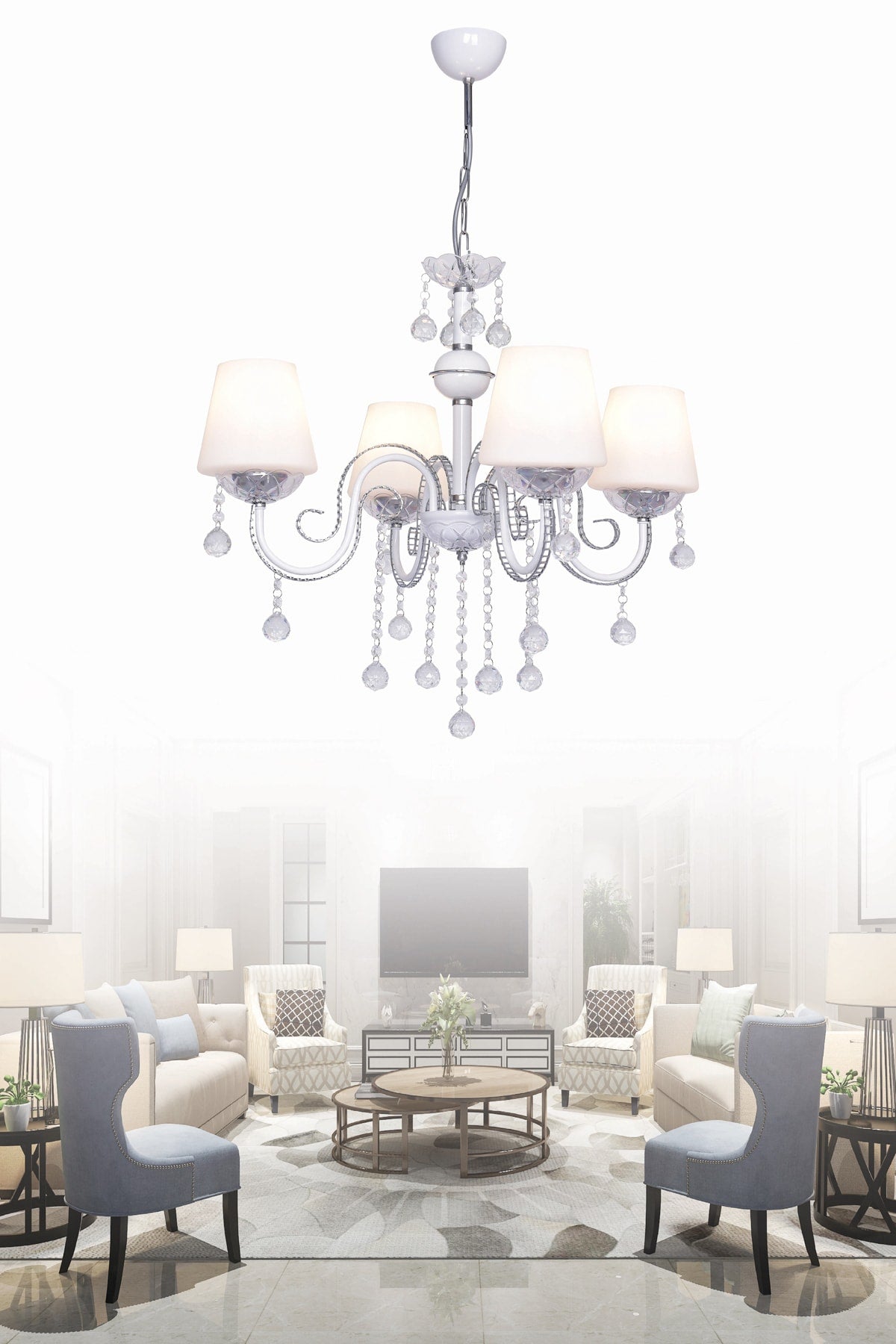 Berfin 4-Piece White Chrome Special Static Painted Stainless Stone Chandelier