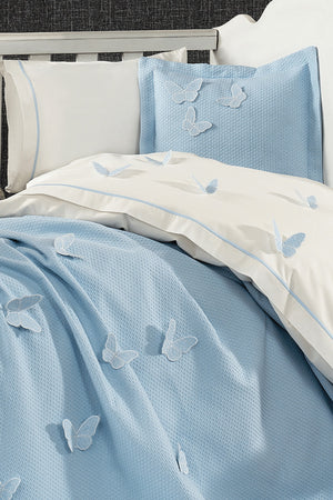 5 Pieces 100% Cotton 3D Butterfly Pattern Baby Duvet Cover Set Blue