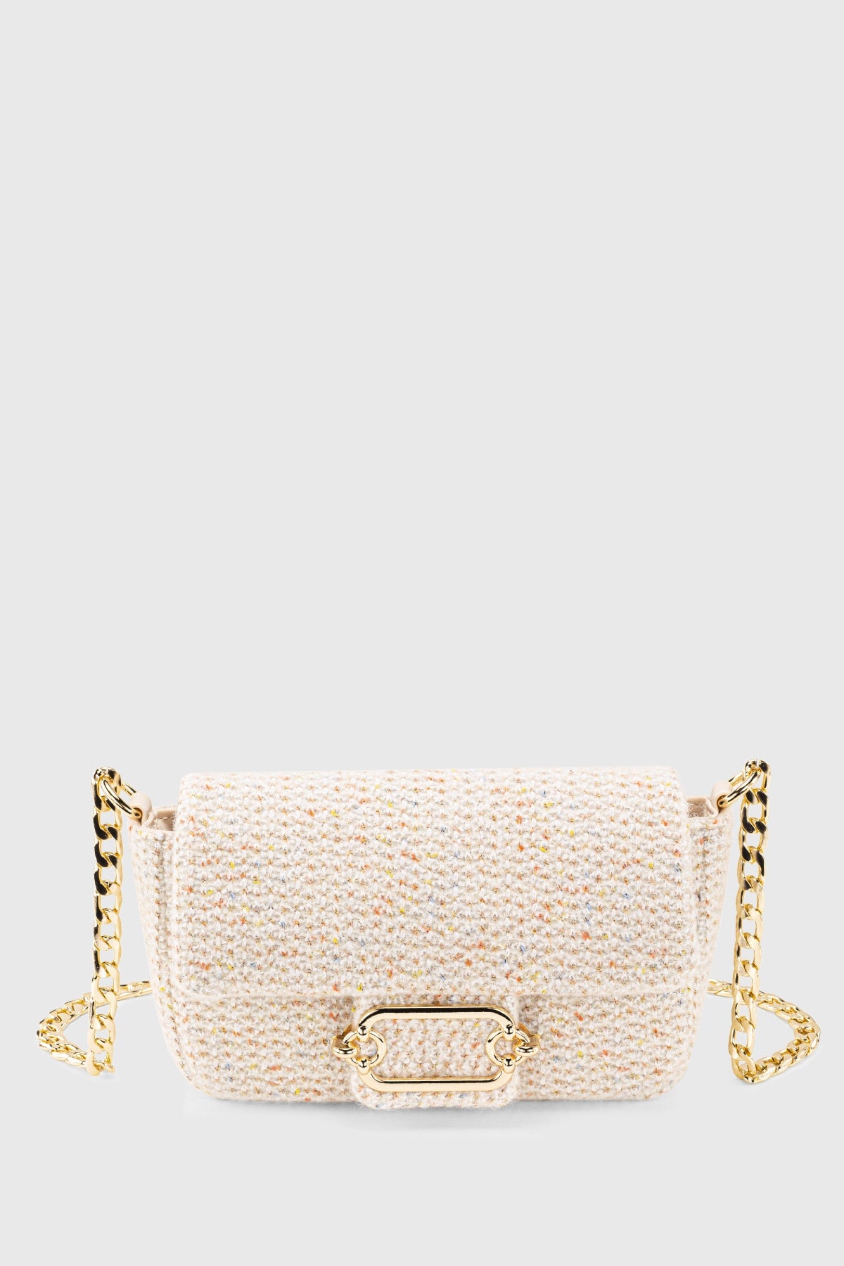 Women'S Tweed Cream Chain Magnet Closure Crossbody Bag 225