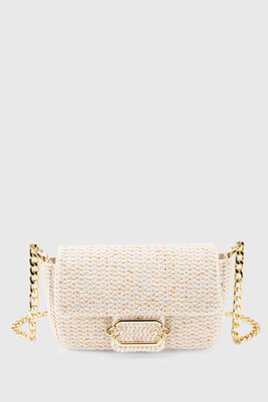 Women'S Tweed Cream Chain Magnet Closure Crossbody Bag 225