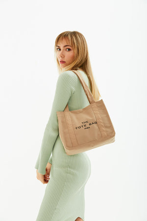 Mink U45 Snap Closure The Tote Bag Embroidered Canvas Fabric Daily Women'S Arm And Shoulder Bag 25X3