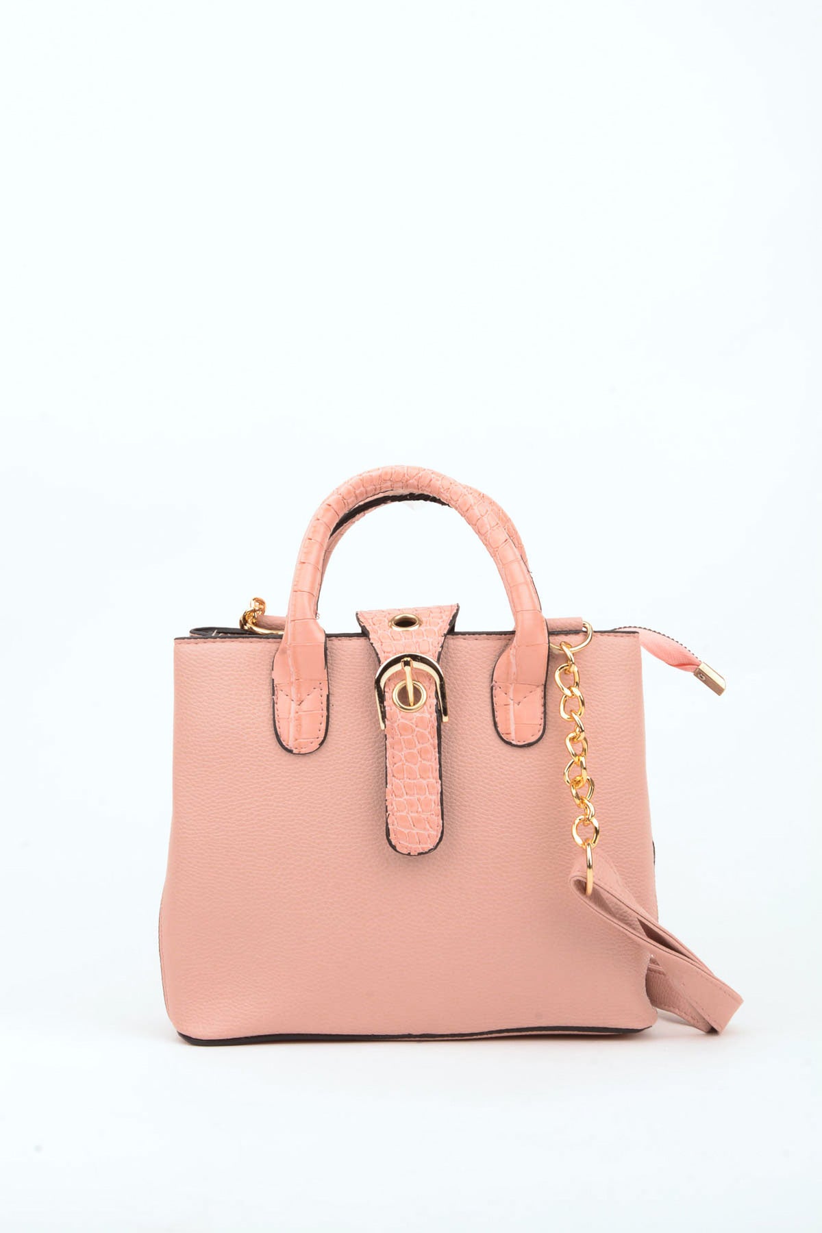 Women'S Powder Croco Handle Strap 2 Compartment Snap Zipper Closure Hand And Shoulder Bag