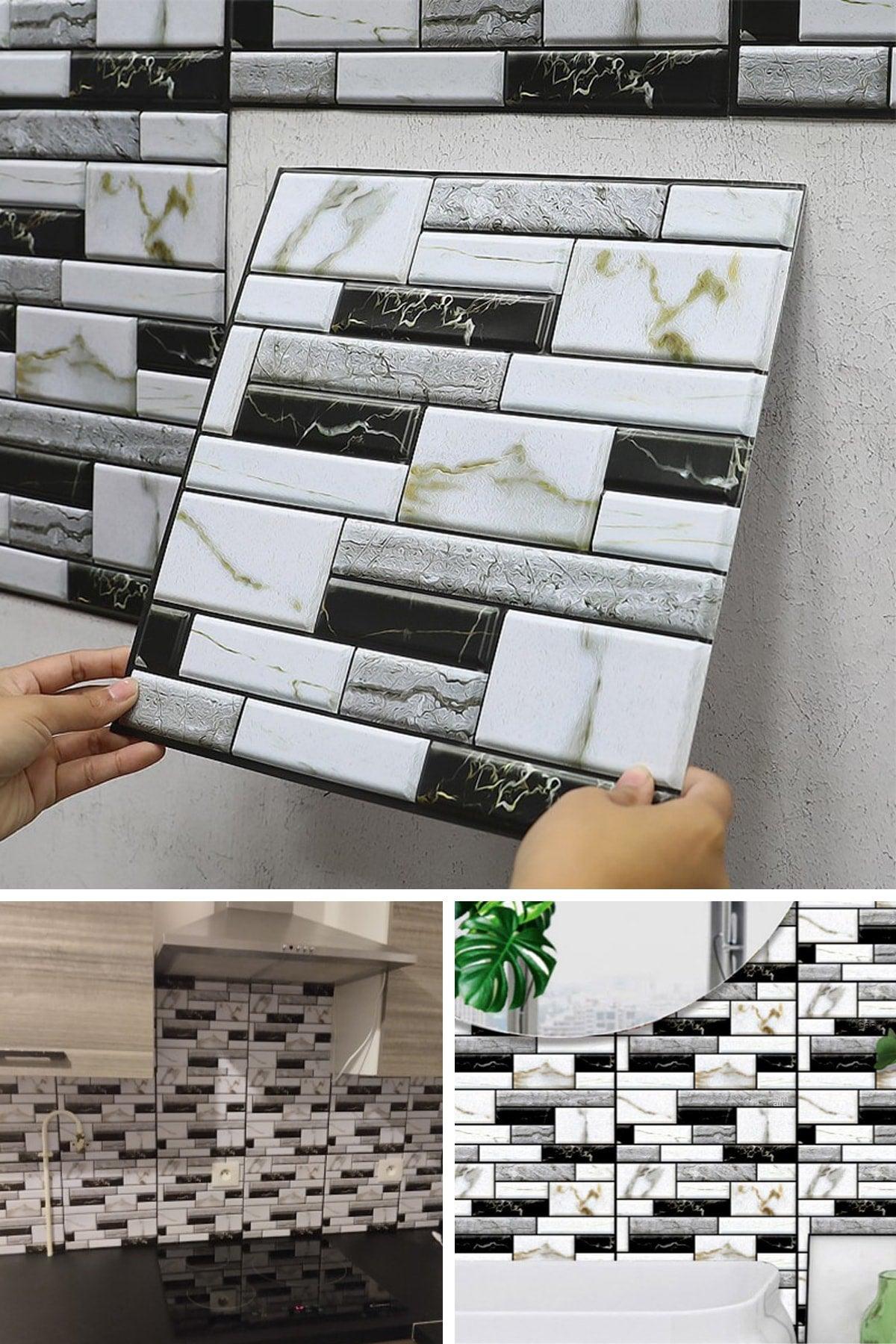 30x30cm 3d Self Adhesive Wallpaper Covering Waterproof Decoration Kitchen Bathroom - Swordslife