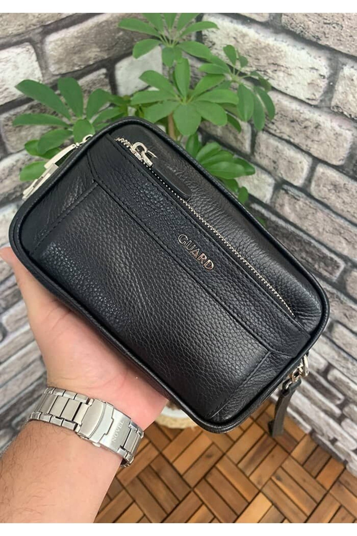 Black Genuine Leather Password Handbag 1692