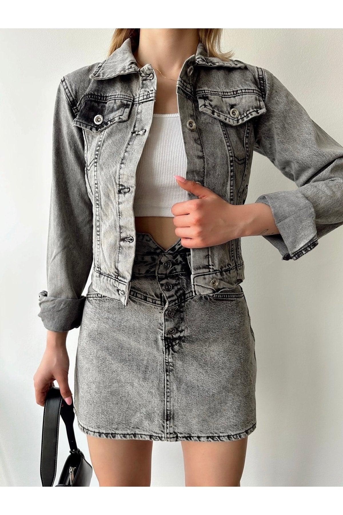 Gray Women's Oversize Denim Jacket - Swordslife