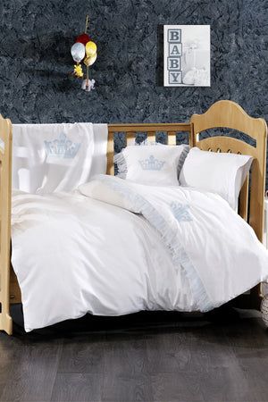 5 Piece Lacy Fleece Blanket Cotton Dahlia Blue Baby Duvet Cover Set