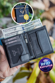 Genuine Leather Black Men'S Coin-Eyed Wallet Jcksn101
