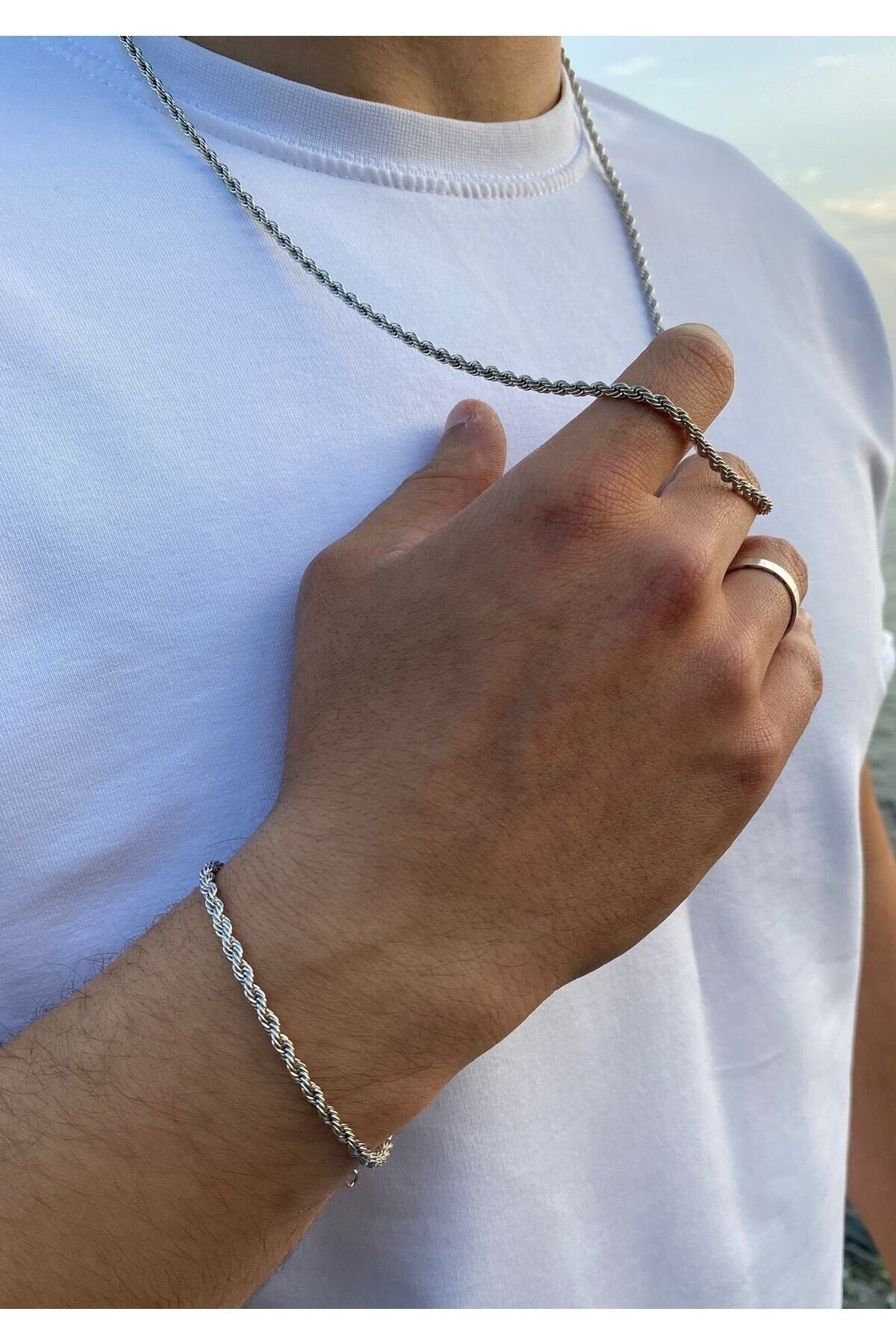 Men'S Twist Chain Necklace Bracelet Set