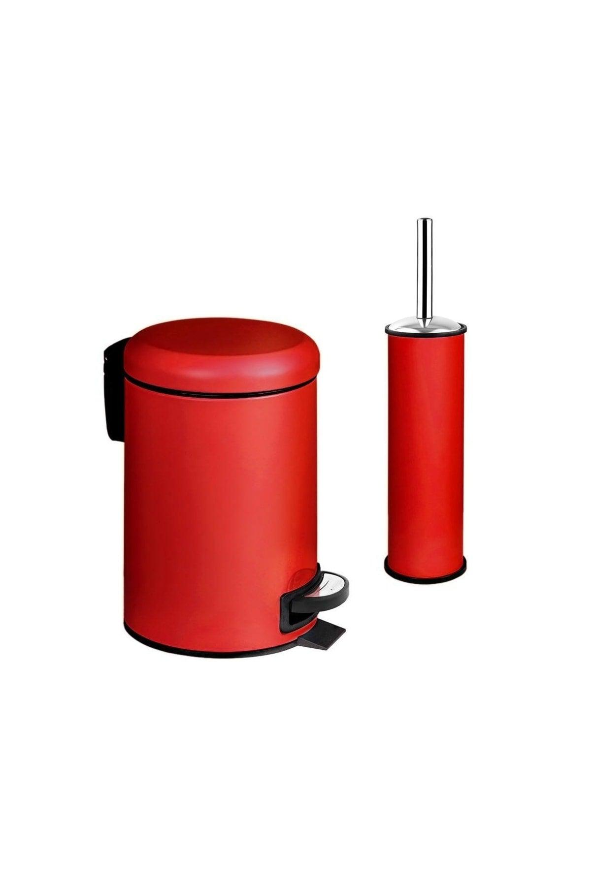 Double Bathroom Set - Red (3lt Trash Can + Toilet Brush) - Swordslife