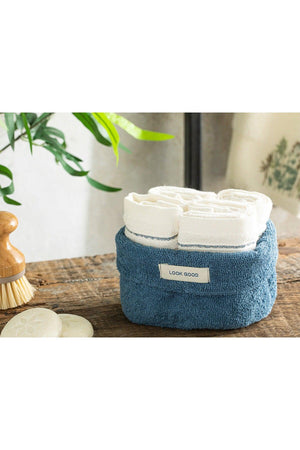 Quadro Cotton Towel Set of 4 30x40 Cm Cobalt Blue-ecru - Swordslife