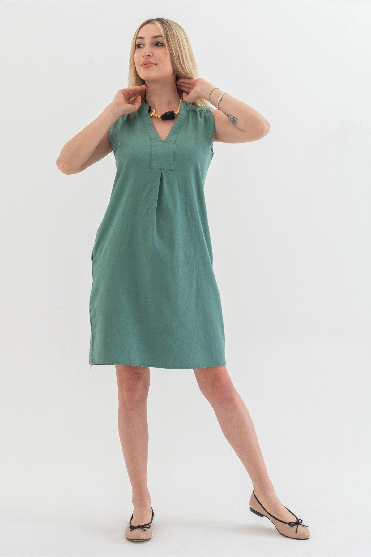 Washed Cotton Lycra Dress with Pockets - Swordslife