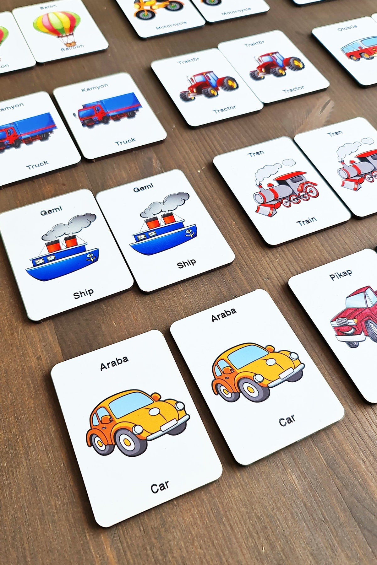 Wooden Intelligence Cards Matching Game Wooden Puzzle Toy (Vehicles)