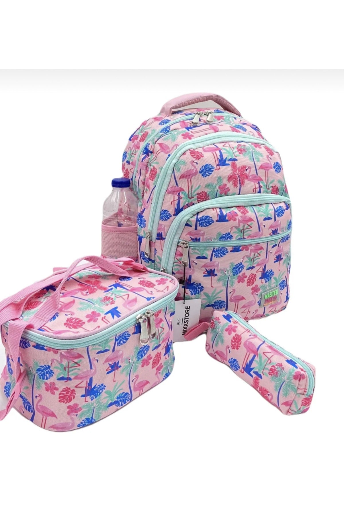 Flamingo Patterned Pink Color Master Pack Girl Backpack Primary School Bag With Food And Pencil Holder