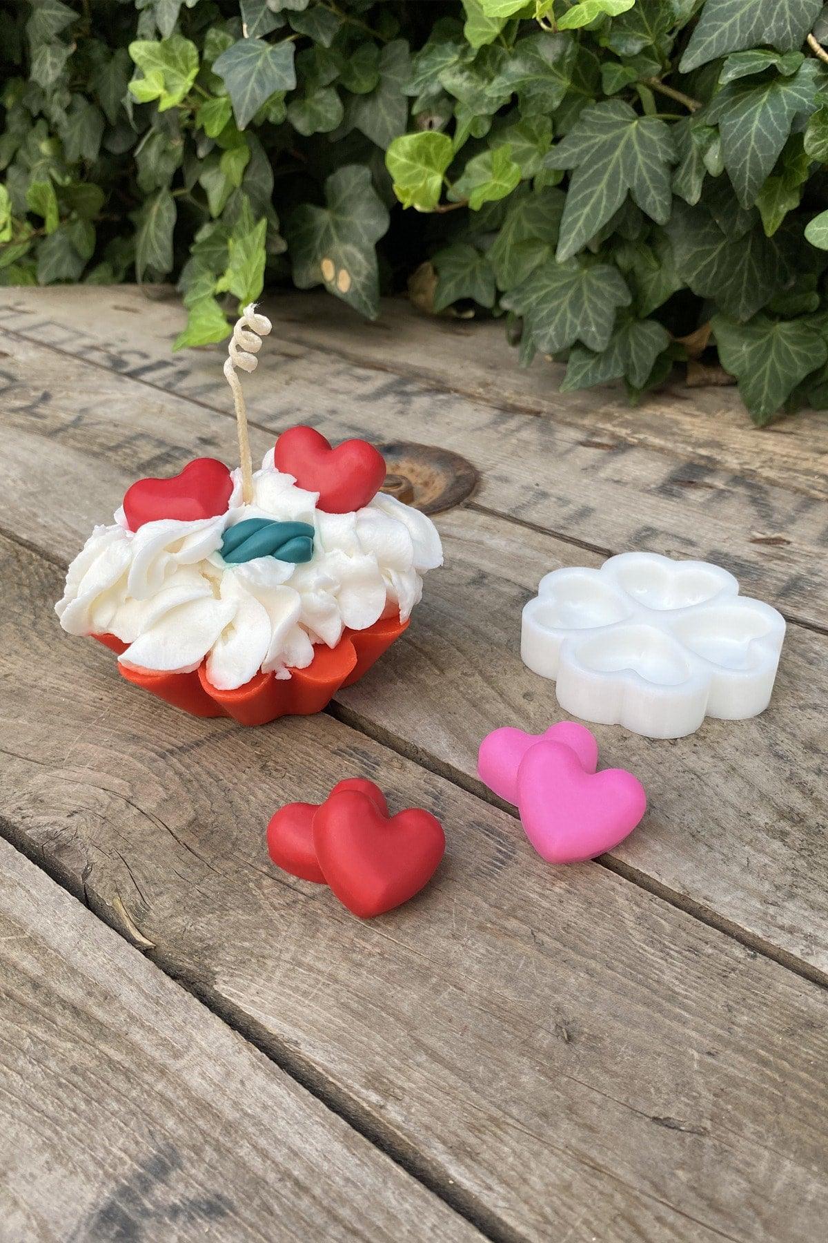 Heart Mini Quadruple Candle Mold (Silicone) (Small Decoration Mold) 1 Piece - Swordslife