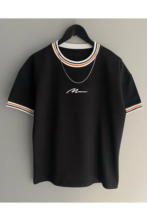 Men'S New Season Oversize Man Hand Written Pattern Collar Detailed Summer T-Shirt