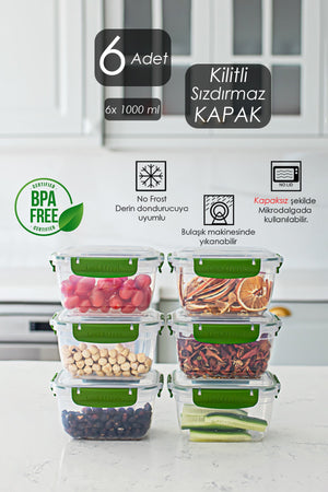 World Set Of 6 Leakproof Lockable Vacuum Lids Food Provisions Breakfast Picnic Storage Containers 1000 Ml