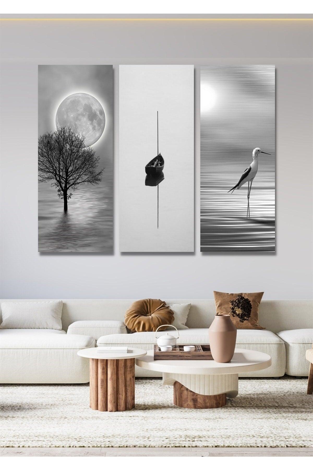 3 Piece Wood White Nature Wall Decor - Table Set For Living Room Living Bedroom Cafe Hallway Kitchen - Swordslife