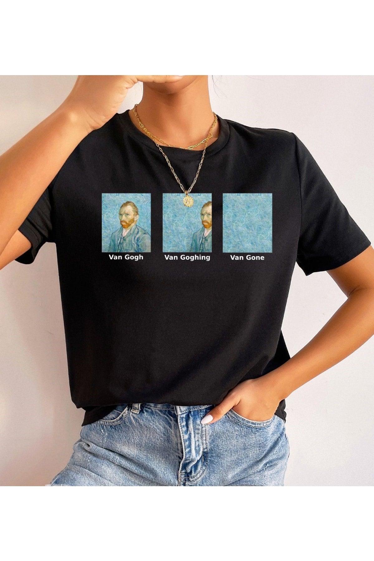 Cotton Combed Fabric Oversize Van Gogh Printed Black Tshirt - Swordslife