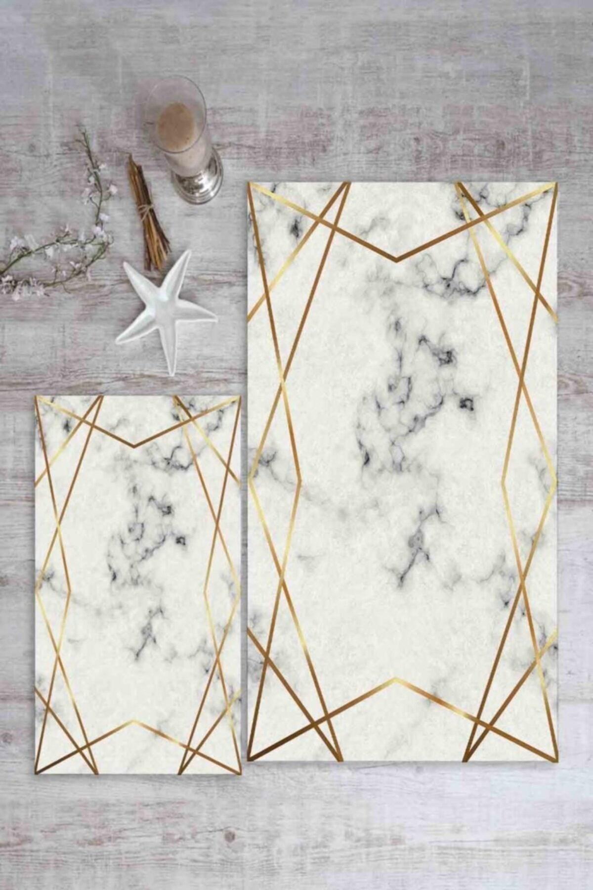 Checkered Striped Marble Patterned 2 Piece Bathroom Carpet Set (40x60/60x100) - Wly200 - Swordslife