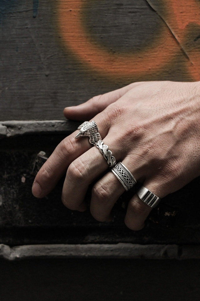 Antique Silver Plated Adjustable Ring Set Eagle - Swordslife