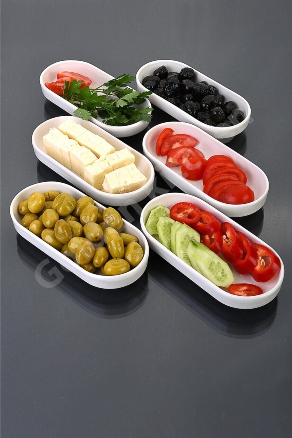 3 Pieces Ceramic Oval Breakfast Plate Middle of the Table Appetizer Plate, Presentation Holder 20*9 Cm